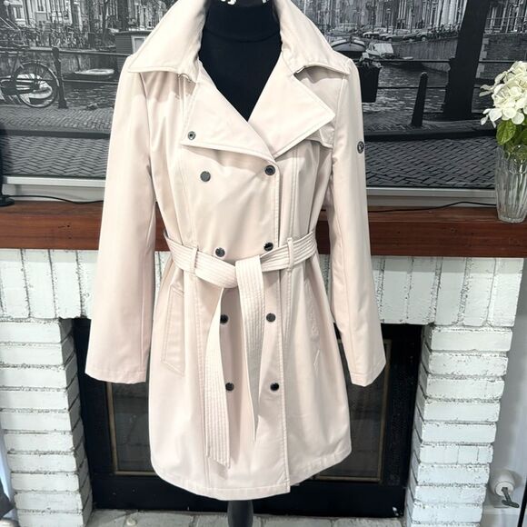 Calvin Klein hooded double-breasted water-resistant trench coat Large Cream - Picture 1 of 12
